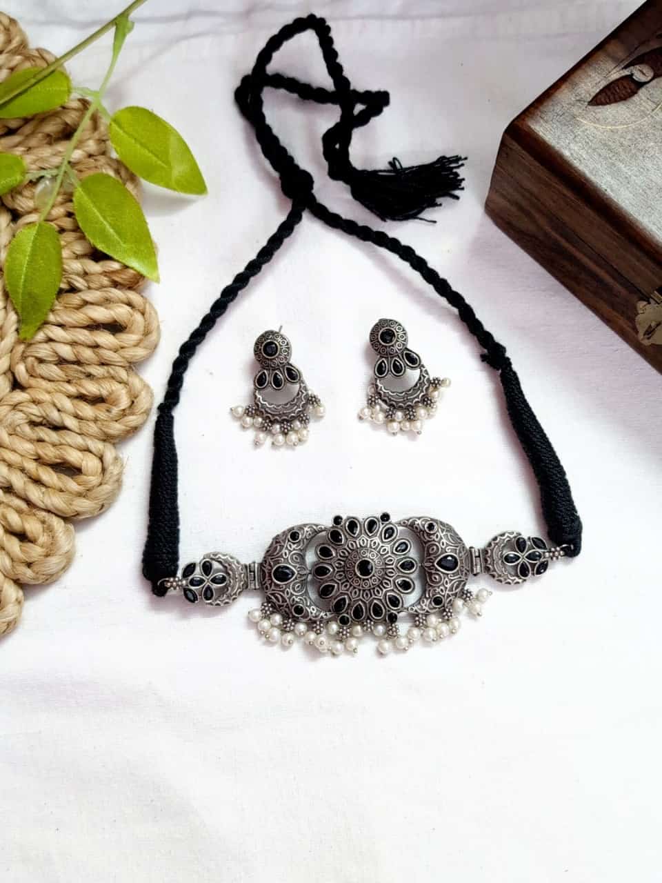 Classy Stone Studded Silver Replica Choker Set