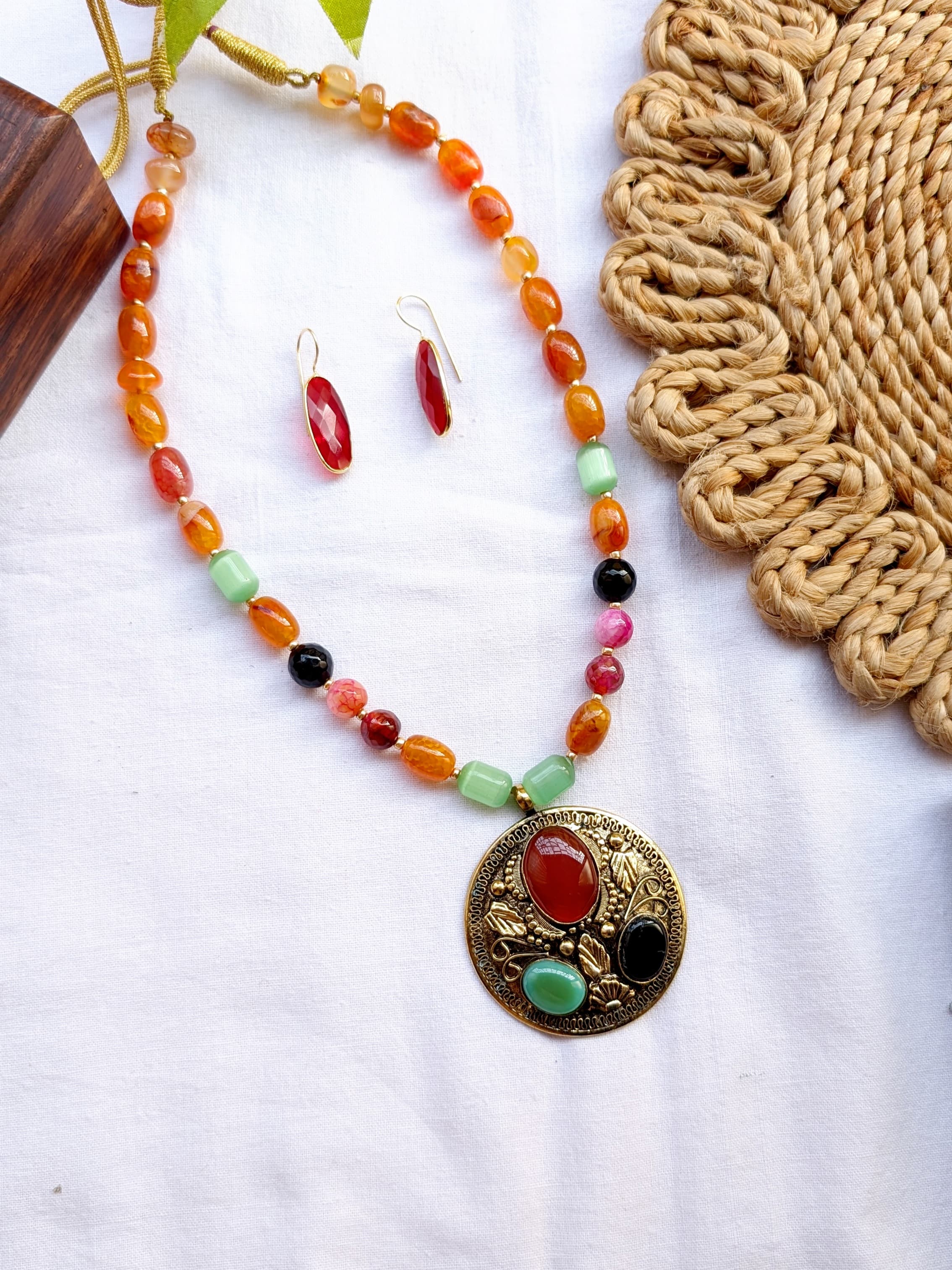 Statement Onyx and Monalisa Stone Necklace Sets