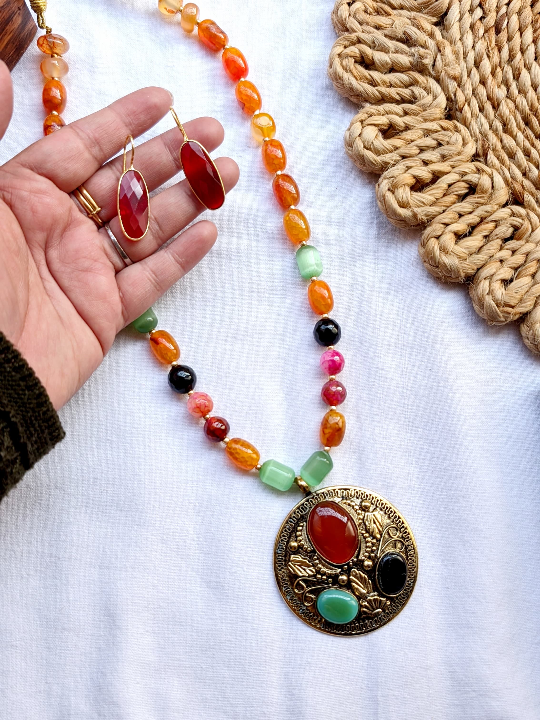 Statement Onyx and Monalisa Stone Necklace Sets