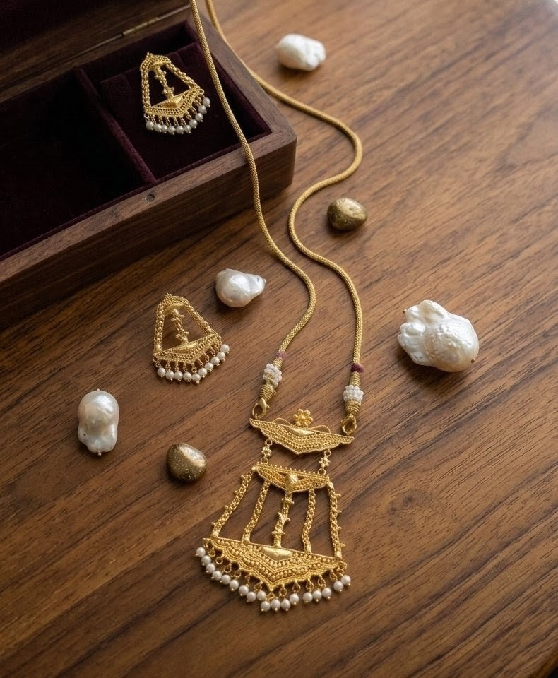 Bengali Style Gold Plated Pendant Set for Women