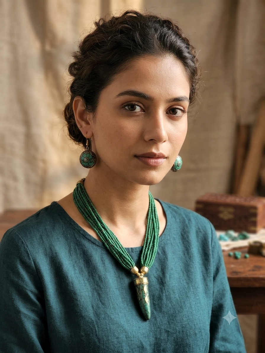 Designer Tibetan Pendant  Beads Necklace Set