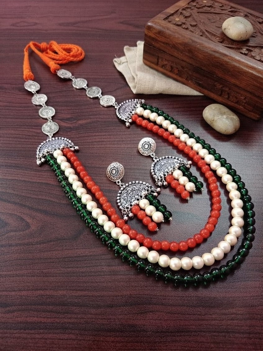 Tricolour Glass Beads Layered Necklace Set
