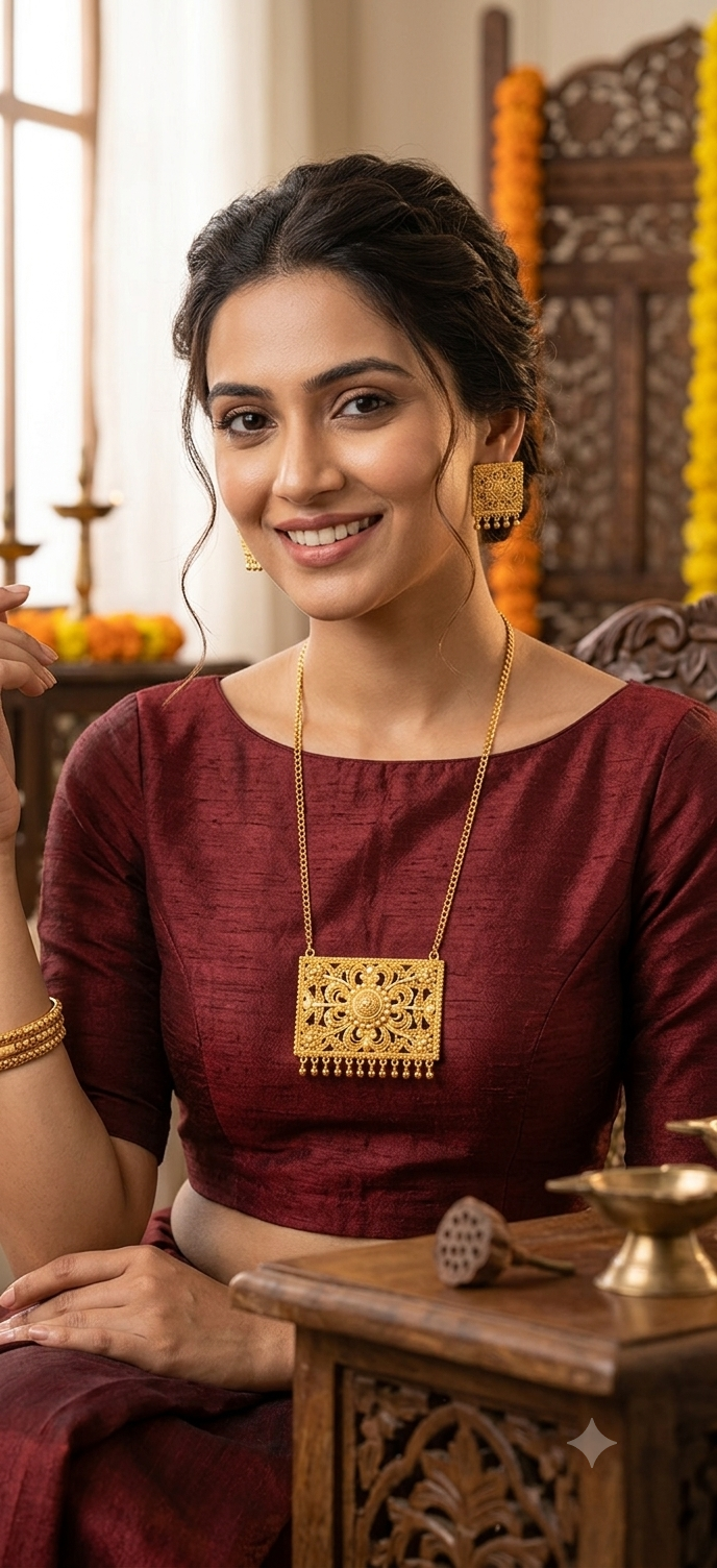 Bengali Style Gold Plated Pendant Set for Women