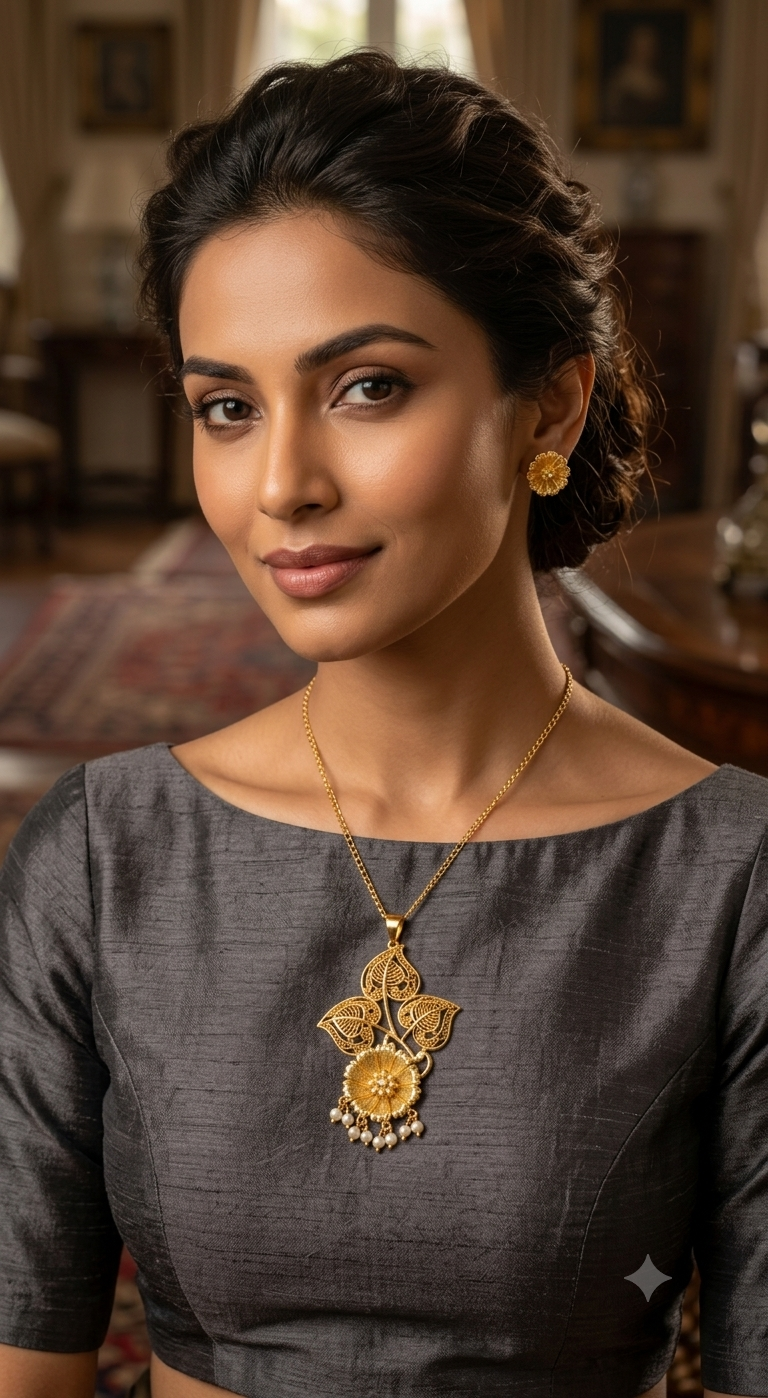 Bengali Style Gold Plated Pendant Set for Women