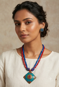 Designer Tibetan Pendant Uncut Beads Necklace Set