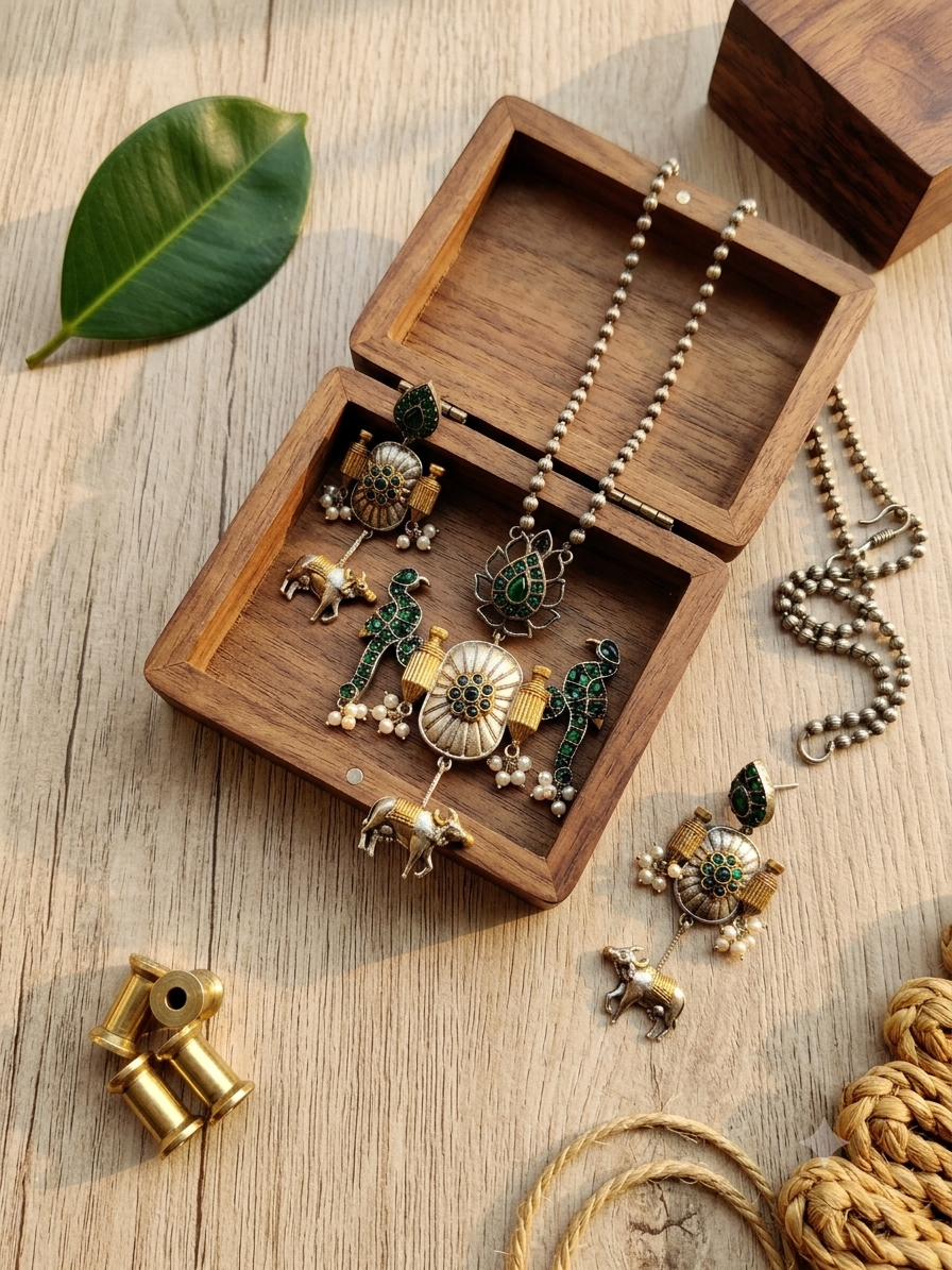 Statement Dual Tone Brass Pendant Set